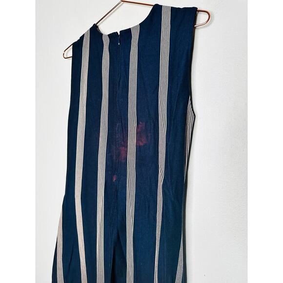 TANYA TAYLOR Dark Navy Blue Pinstripe A-Line Sleeveless Midi Dress Size Large - Picture 12 of 14
